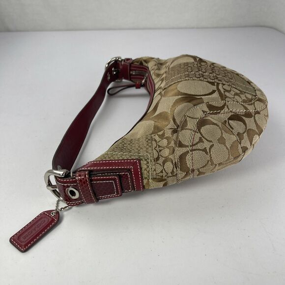 Y2K Coach Patchwork Purse Monogram Hobo Shoulder Bag Red Crocodile Print Handle - Picture 3 of 16